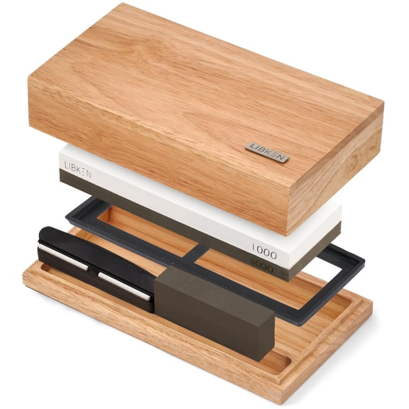 Libken Whetstone Knife Sharpening Stone Kit 1000/6000 Grit with Wooden Box ...