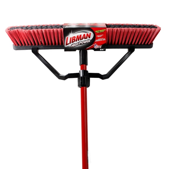 Libman 24" Wide Heavy Duty Outdoor Multi-Surface Push Broom Steel Handle Red Black