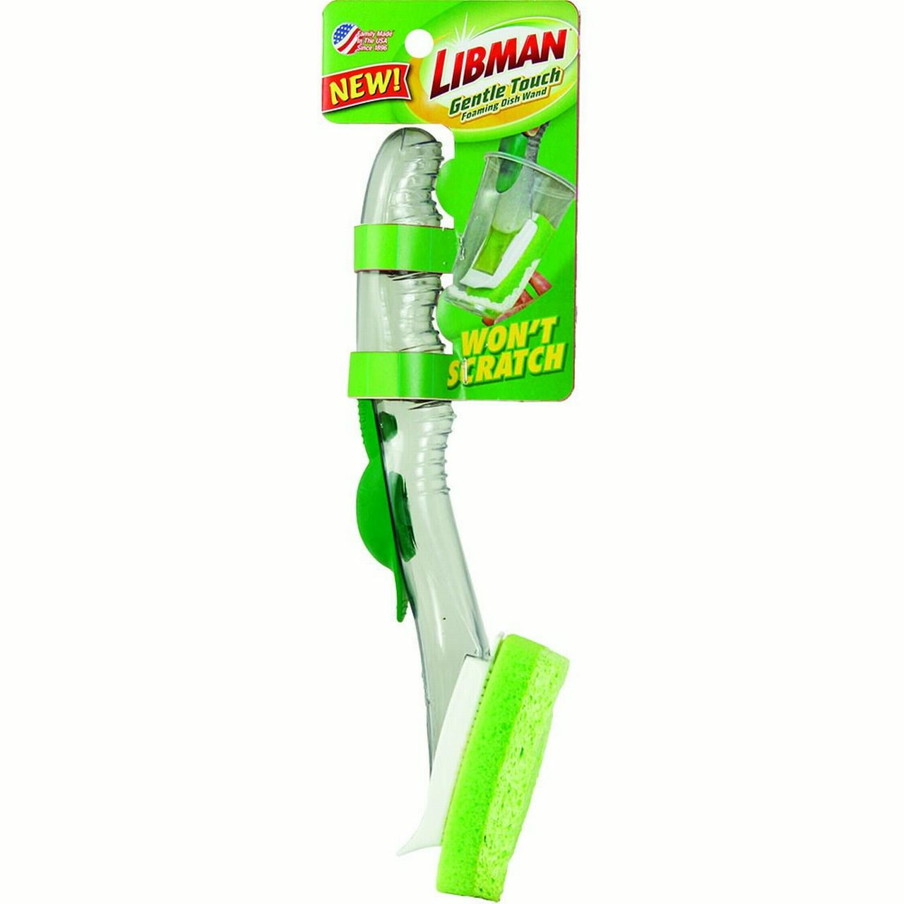 Libman Glass and Dish Wand Scrub Brush Bundle with Curved Kitchen Brush and Two Sponge Refills