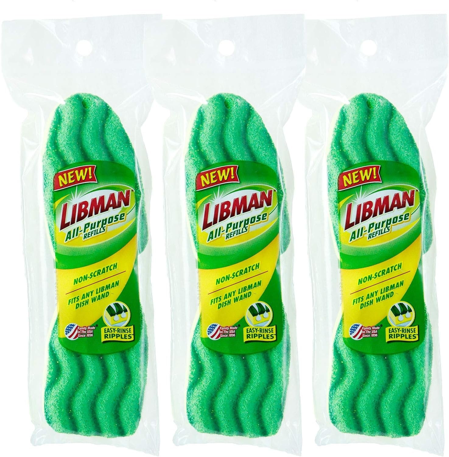 Libman 1484 All-Purpose Scrubbing Dishwand Refills, 3 Pack of 2 Sponges Each for 6 Total Sponges, Green
