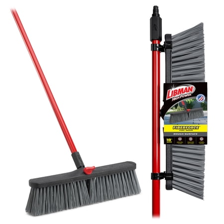 Libman High Power Outdoor Rough Surface Push Broom Red Black 18"