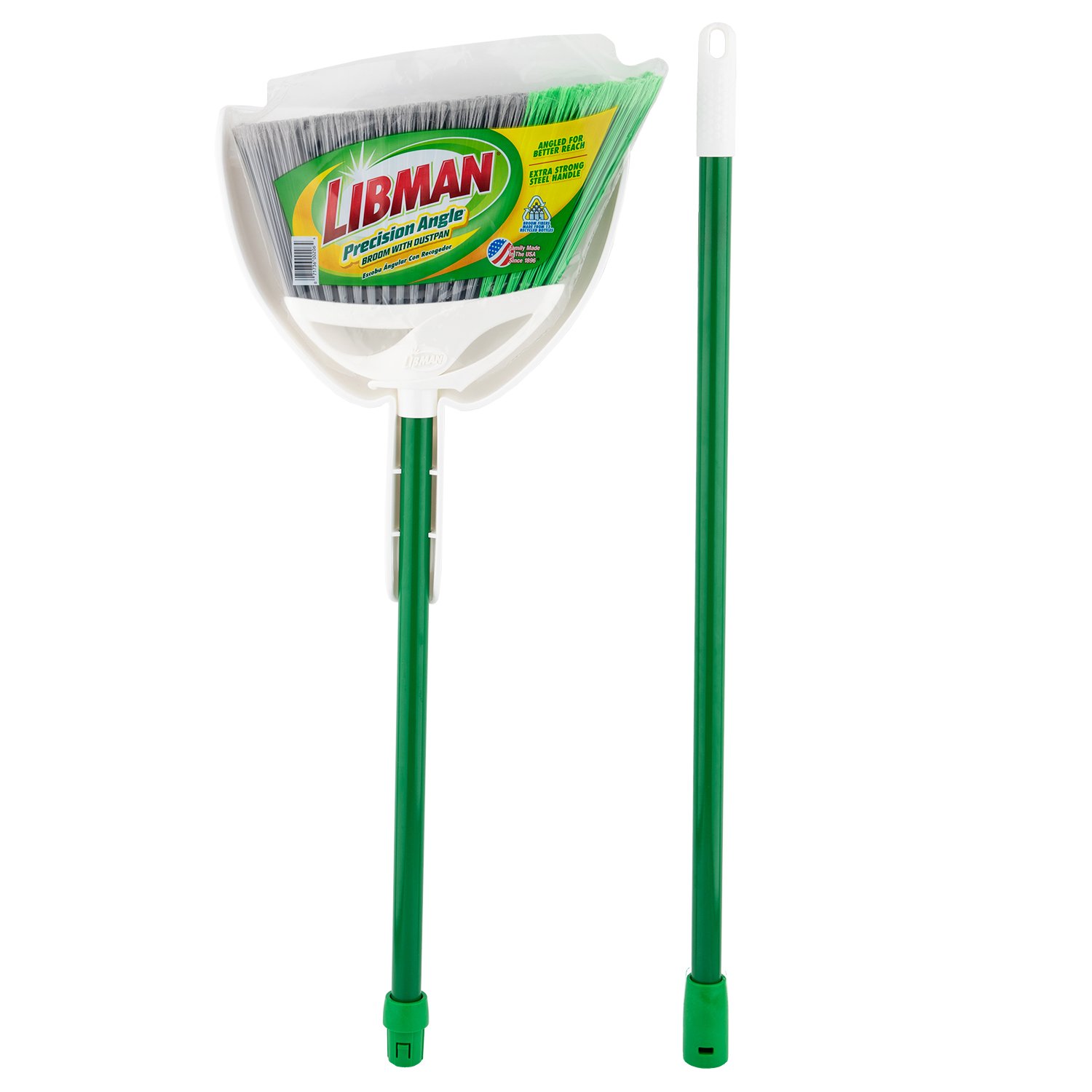 Libman Extra Large Angle Broom & Clean Fibers Dustpan Green Steel
