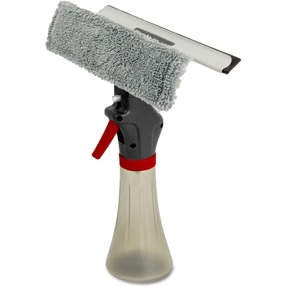 Libman 3-in-1 Window Squeegee Spray Tool  Spray Bottle with Microfiber Scrubber and Rubber Blade  All-in-One Glass Cleaner  Streak-Free Shine  Machine-Washable  Easy Storage & Use