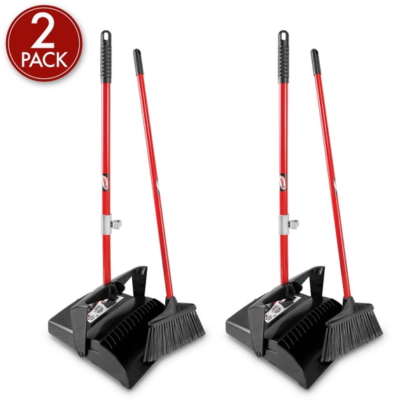 Libman Commercial 919 Lobby Dust Pan and Broom Set Open Lid, Black/Red Pack of 2 Fur k