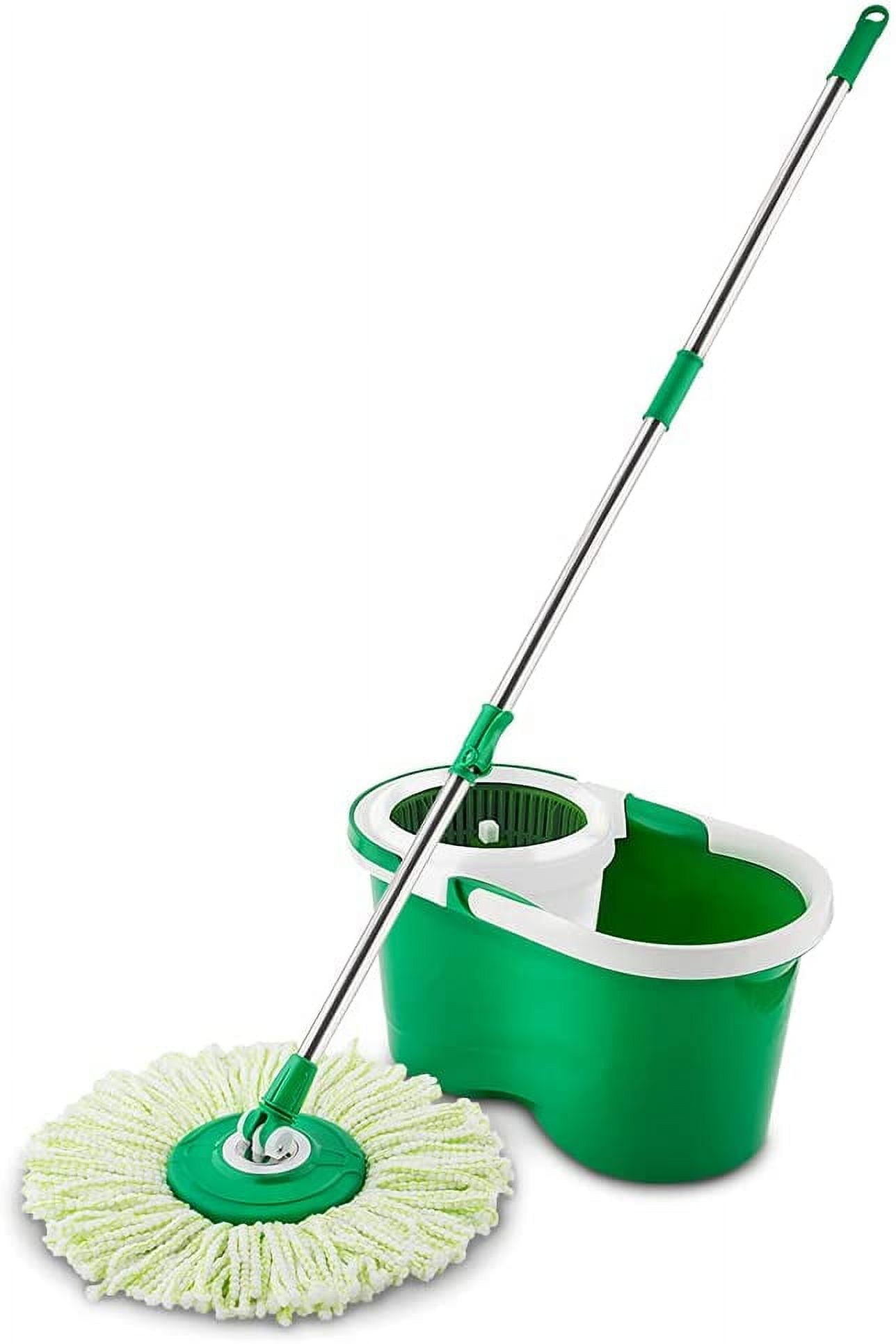 Green and White Microfiber Spin Mop and Bucket Set