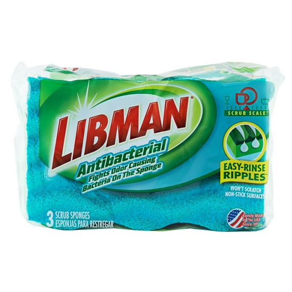 Libman Anti-Bacterial Sponges, Green, 3pk count