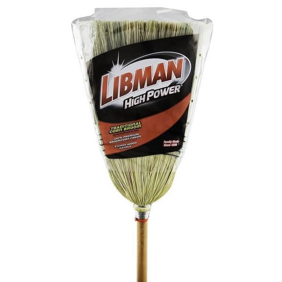Libman Corn Broom Strawbroom with Wood Handle - Broomcorn Bristles - Single Piece