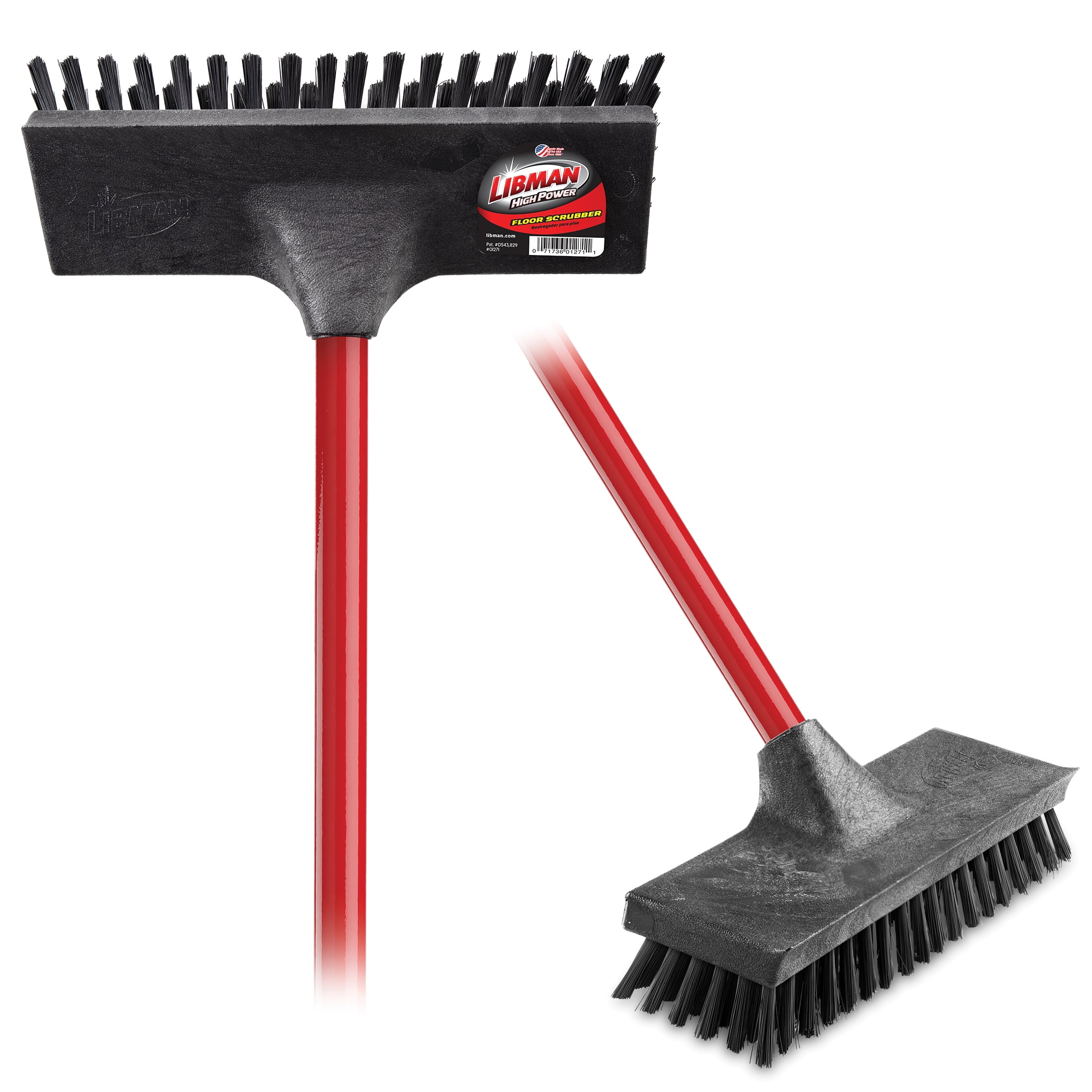 Libman Floor Scrub Brush Red Steel Handle Polypropylene Block Width 10.5 in.