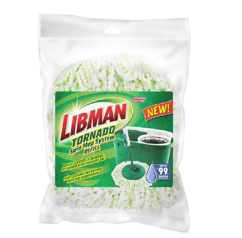 Libman Green White Microfiber Tornado Spin Mop Refill, Machine Washable