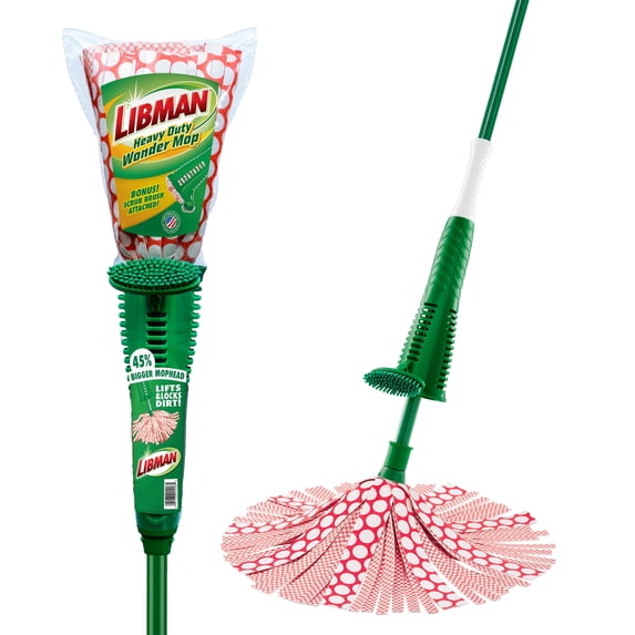Libman Heavy Duty Microfiber Wonder Mop with Green Handle and Scrub Brush