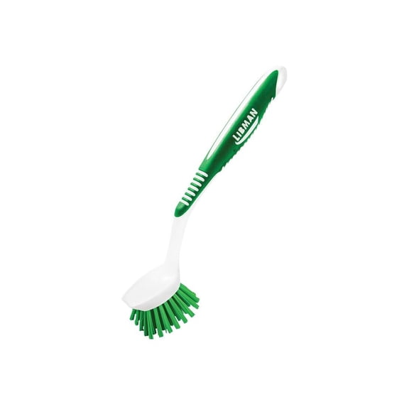 Libman Angled Kitchen Scrub Brush with Green and White Handle, 2 inch Width