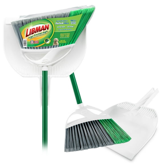 Libman Precision Angle Broom with Dust Pan and Green Steel Handle