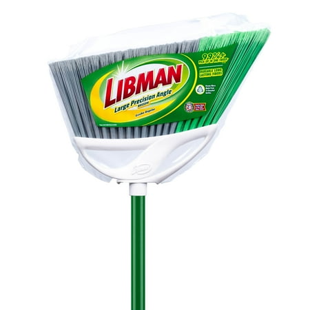 Libman Precision Angle Broom with Green Steel Handle for Effective Indoor and Outdoor Cleaning