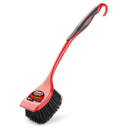 Libman 13 in Long Handle Red Utility Brush with Built-In Scraper and 2 inch recycled PET fibers, 522