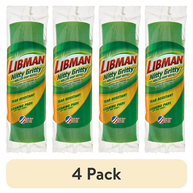 (4 pack) Libman Nitty Gritty Roller Mop Refill Green/White Synthetic Sponge