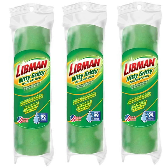 Libman Nitty Gritty Roller Mop Refills, Green, Yellow, 3 Pack