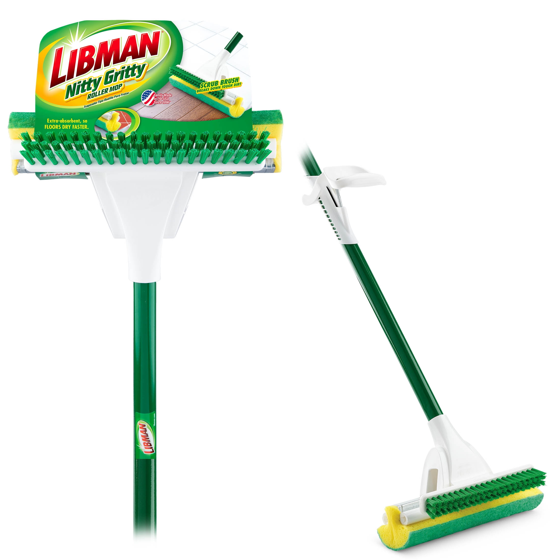 Libman Green and White Nitty Gritty Roller Mop with Scrub Brush