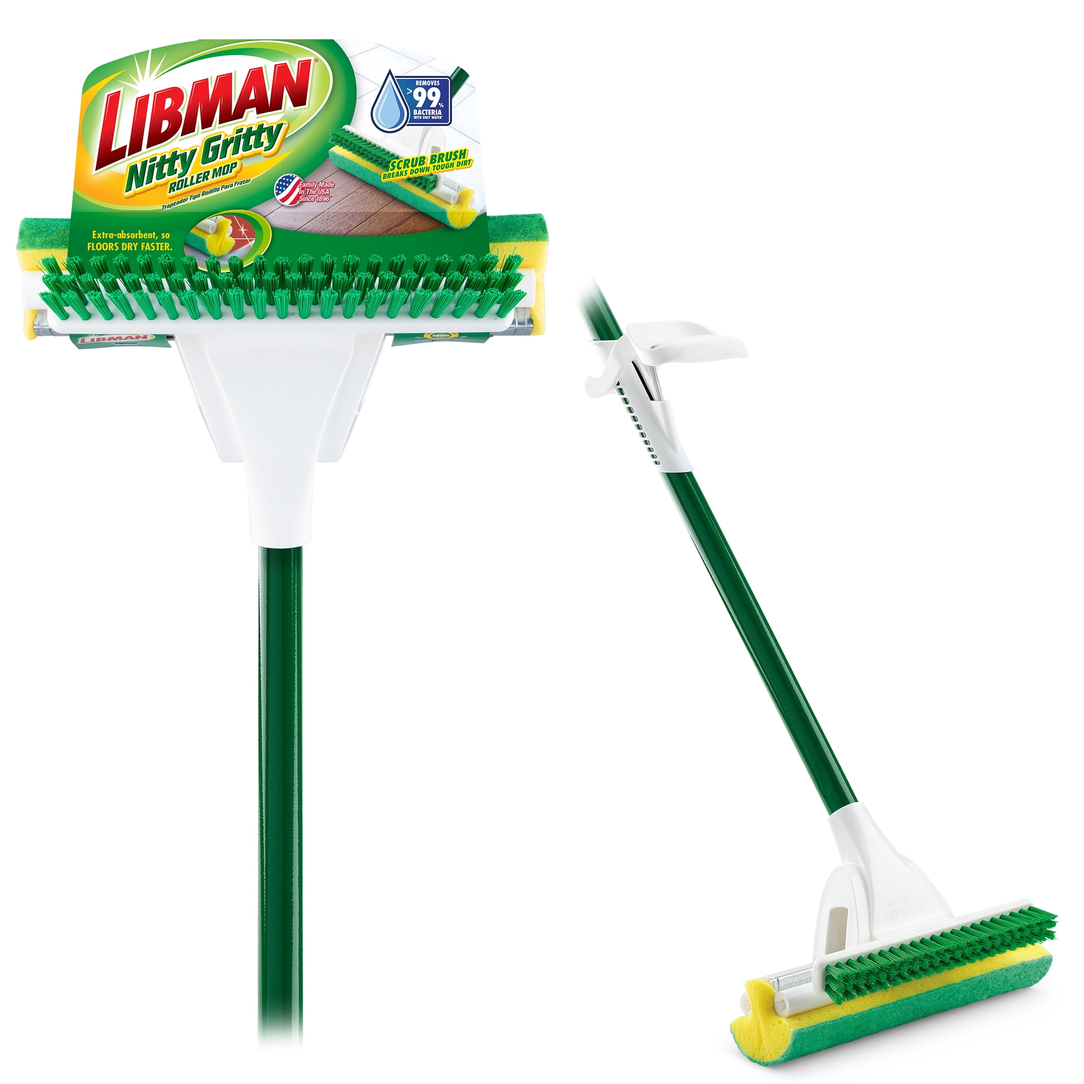 Libman Nitty Gritty Roller Sponge Mop with Scrub Brush Steel Handle