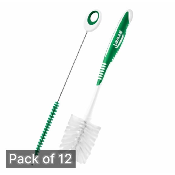 Libman Plastic & Rubber Handle Bottle & Straw Brush Set Green & White (Pack of 12)