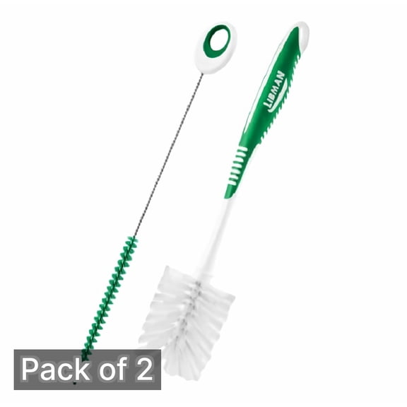 Libman Plastic & Rubber Handle Bottle & Straw Brush Set Green & White (Pack of 2)