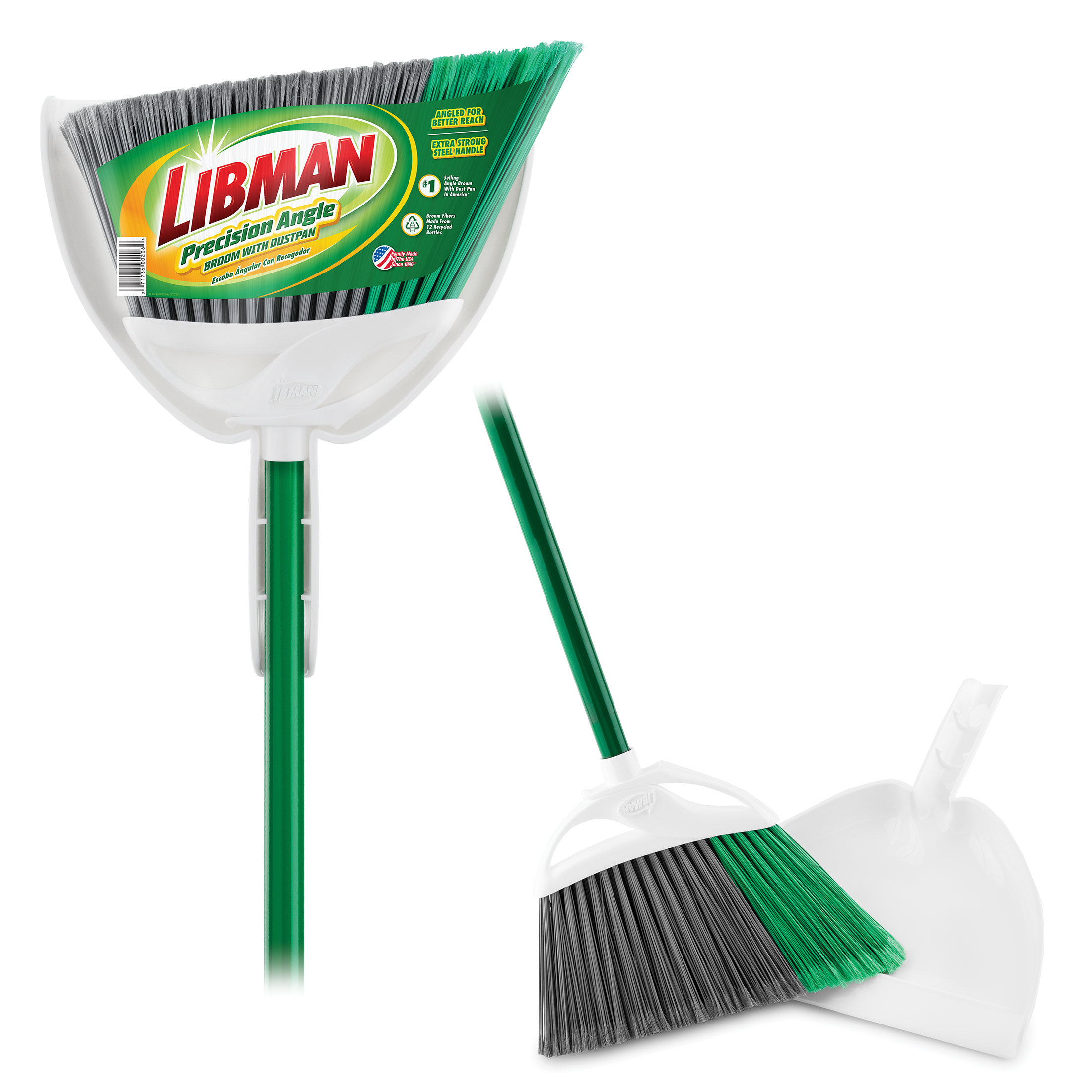 Libman Precision Angle Broom with Dust Pan Green White - image 1 of 7