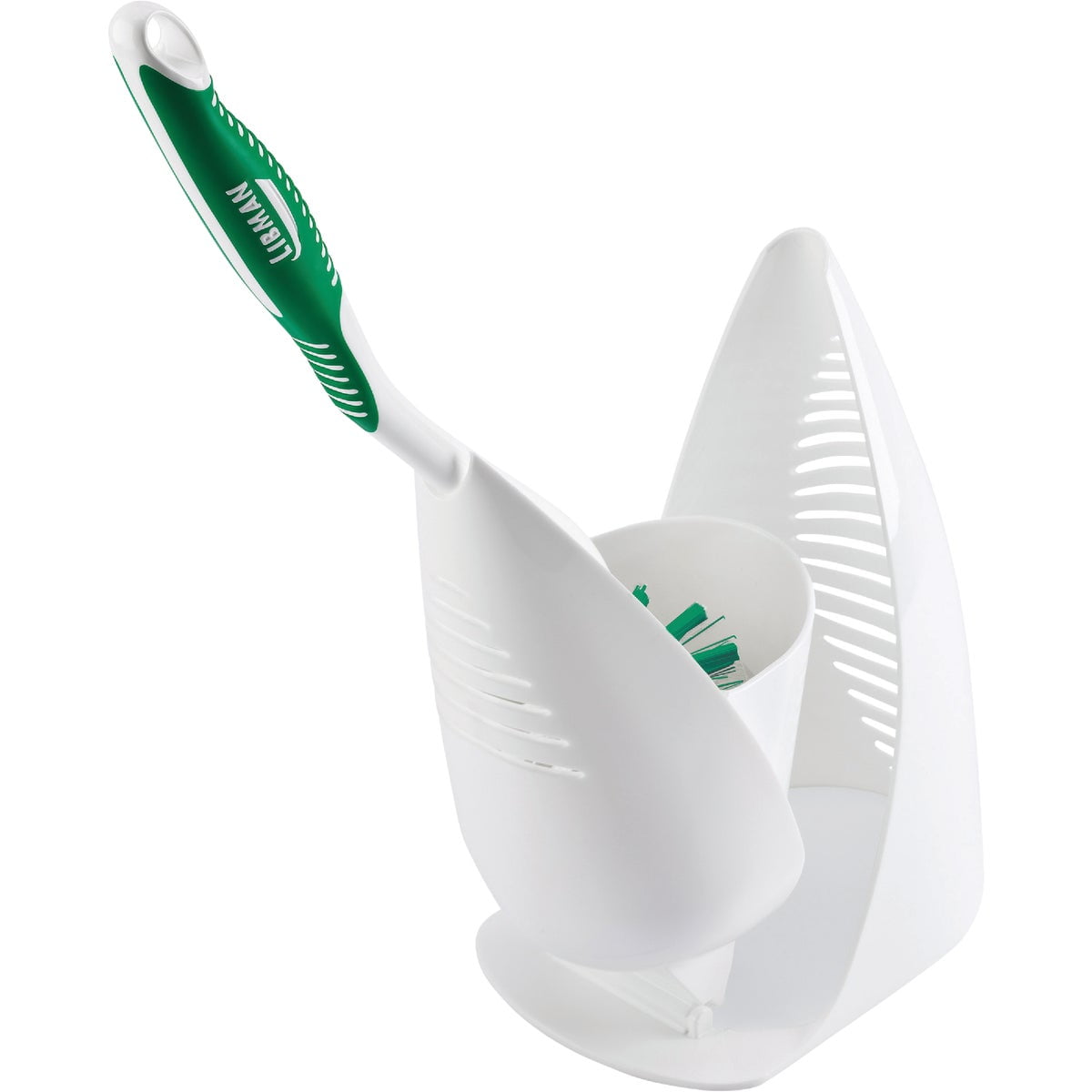 Green and White Angled Toilet Bowl Brush with Caddy
