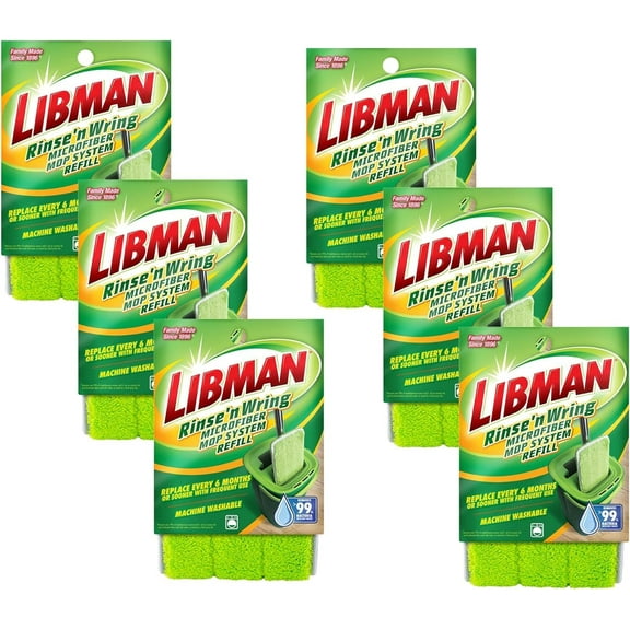 Libman Rinse 'n Wring Mop System Refill - Microfiber Wet Mop - 6 Pads, Green