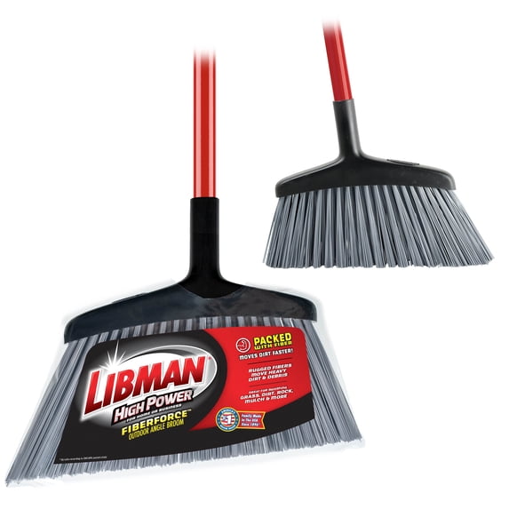 Libman Rough Surface Angle Broom with Red/black Steel Handle 14 inch Wide