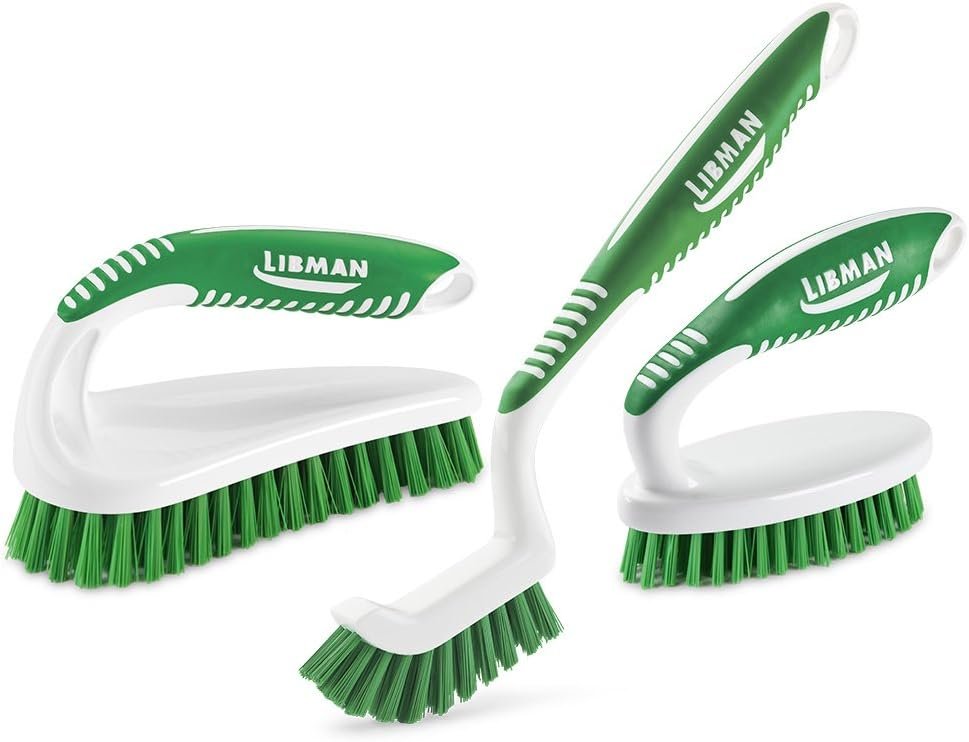 Libman Scrub Brush Kit Three Different Durable Brushes for Grout, Tile