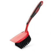 Libman Heavy Duty Scrub Brush with Scraper Edge, Red & Black, Short Handle
