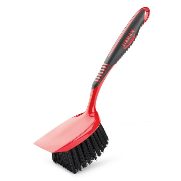 Libman Heavy Duty Scrub Brush with Scraper Edge, Red & Black, Short Handle