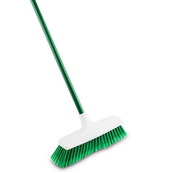 Libman 13" Indoor Smooth Surface Push Broom with Steel Handle, Green and White