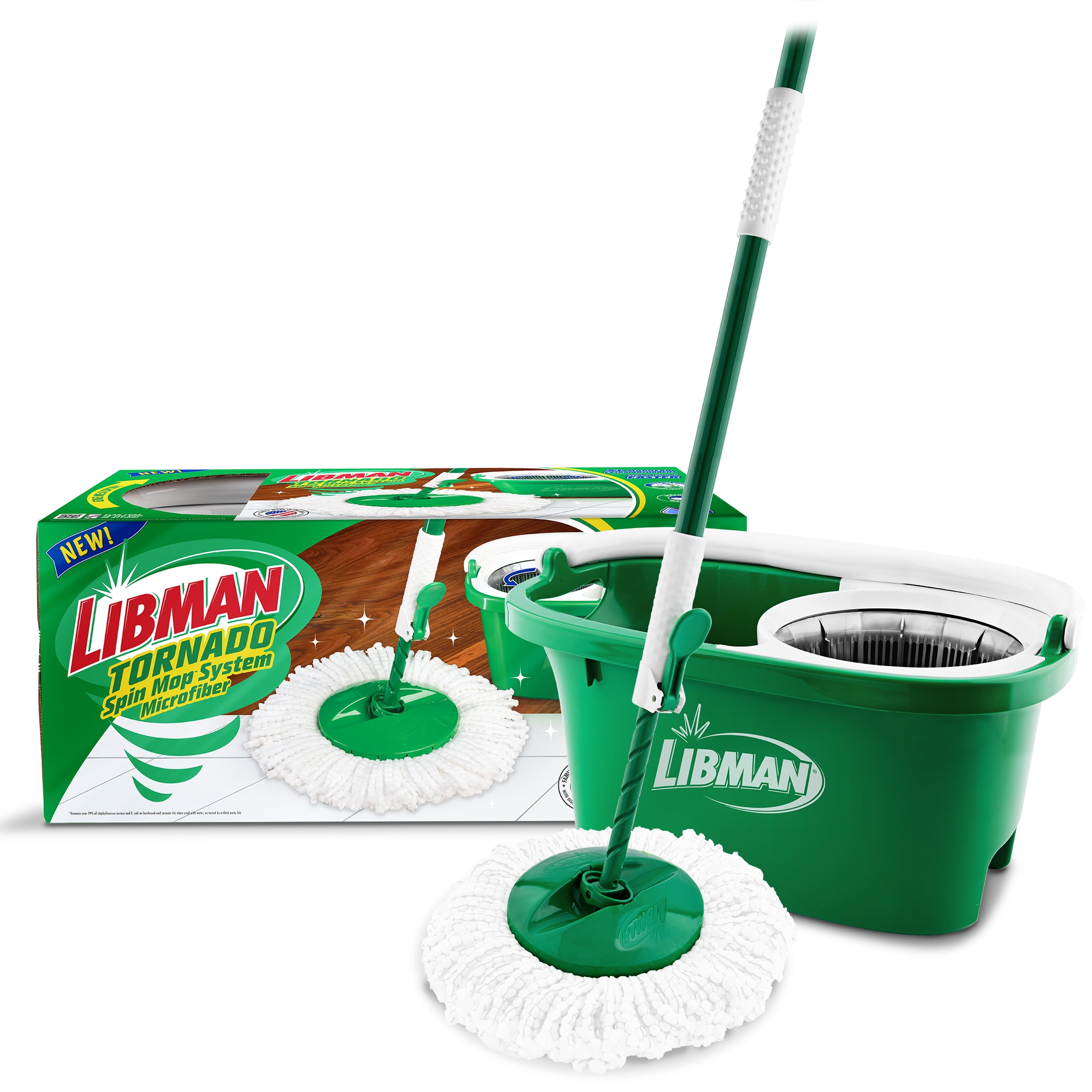 Green and White Microfiber Spin Mop and Bucket Set