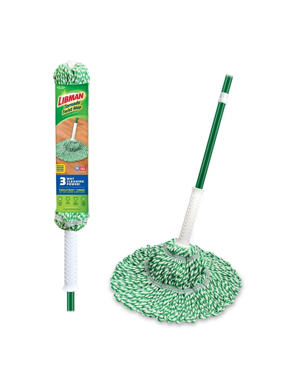 Tornado Twist Mop with Cotton Blend Head and Steel Handle, Green and White, 55.5 inch