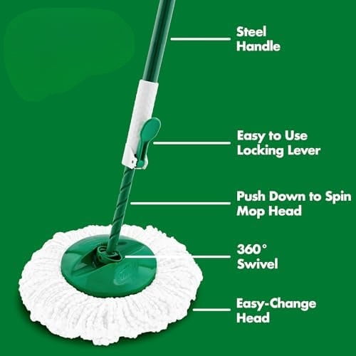 Libman Tornado Spin Mop System with 2 Refill Heads, Microfiber Spinning Mop and Bucket with Wringer Set for Home, Floor Cleaning of Hard-Wood, Laminate, Tile, All Surface Cleaner, 3 Total Mop Heads