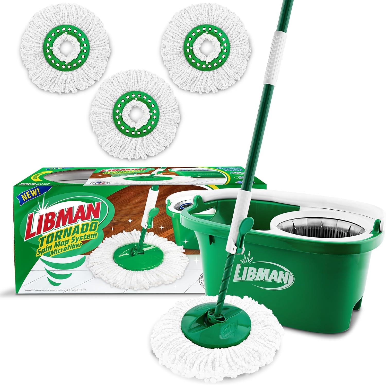 Libman Tornado Spin Mop System Plus 2 Refill Heads Mop and Bucket