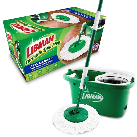Libman Tornado Spin Mop System - Damp Spin Mop with Microfiber Head and Bucket - Green