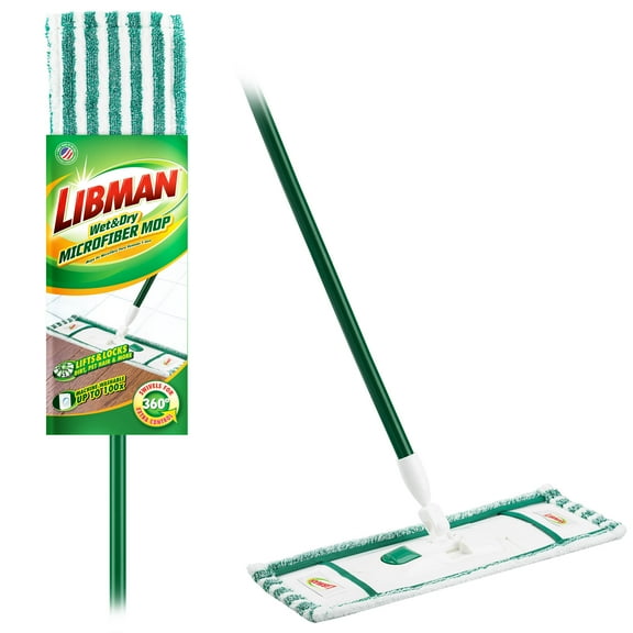Libman Wet & Dry Microfiber Mop with Steel Handle, 18" Wide, Green & White
