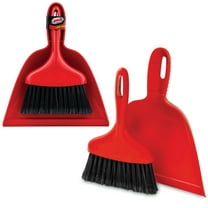 Libman Heavy Duty Whisk Broom Dustpan Combo with Red Handle and Black Fibers