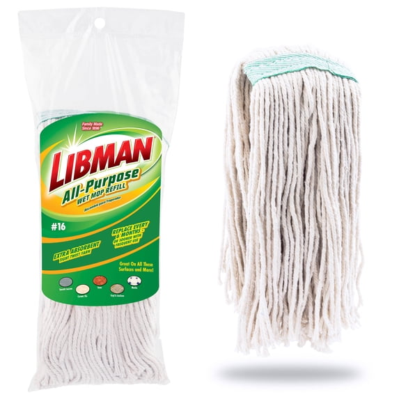 Libman All-Purpose Cotton Wet Mop Refill Clip-on Head, 14 oz