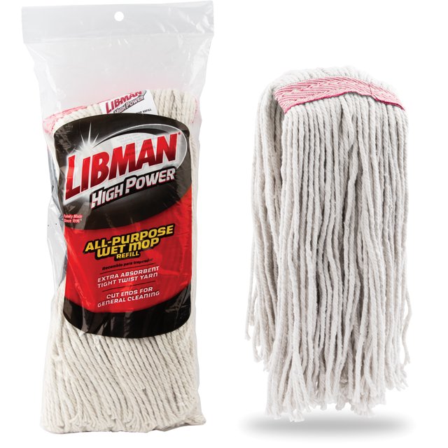 Libman White Basic AllPurpose Wet Mop Head Refill, Cut End, Cotton and Polyester Blend, 1242