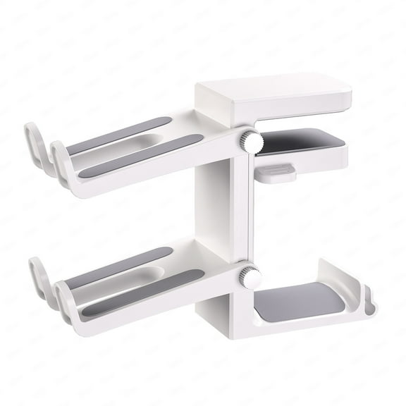 Liboer 2-in-1 Headphone Controller Holder, 360° Rotating Headphone Stand for Desk, 2 Gamepad Hangers Adjustable Clamp-on Punch-free Hook, White
