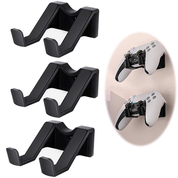 Liboer 3 Pack Gamepads Controller Stand for PS4 PS5 Xbox Switch, Adhesive or Screws Wall Mount Holder, ABS Material, Black