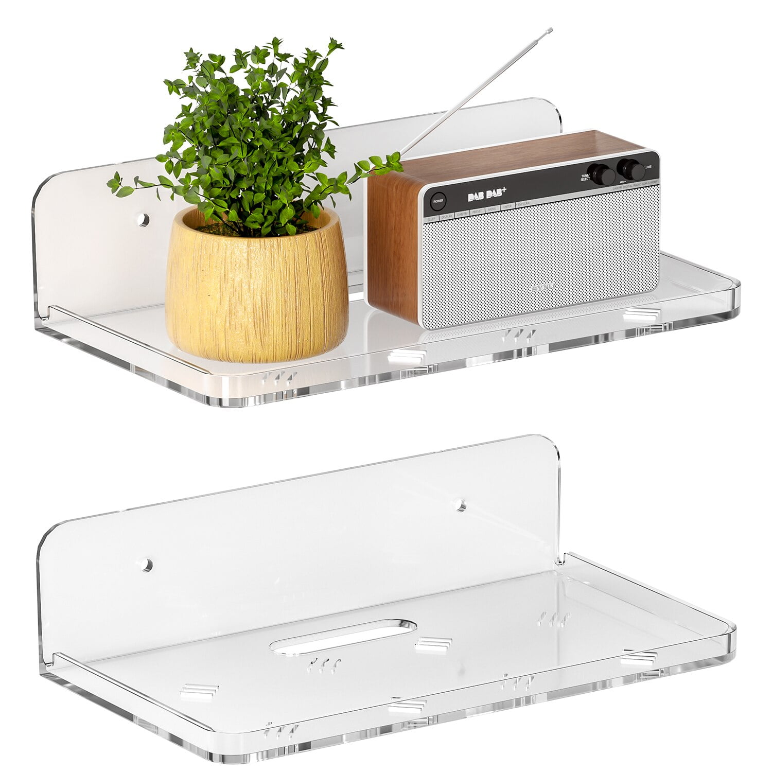 Liboer 7''x4'' Small Floating Shelves for Bathroom Bedroom, Clear Wall