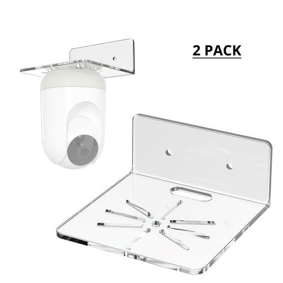 Liboer Security Camera Baby Monitors Wall Shelf, No Drilling or Drill Wall Mounted Bracket, Thick Plastic, Clear, 2 Pack