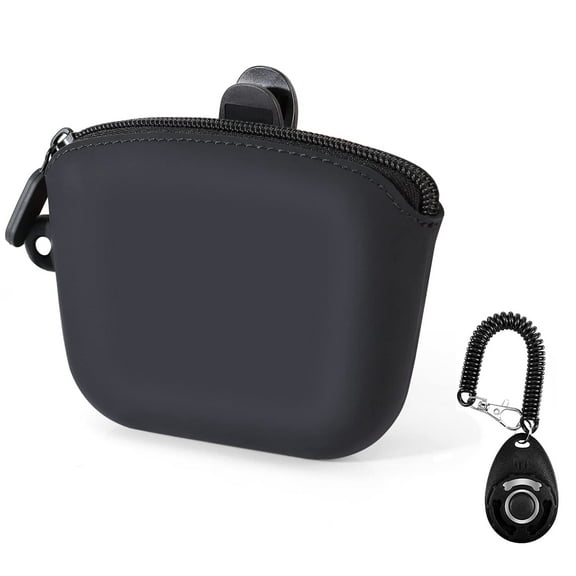 Liboer Silicone Dog Treat Snack Pouch,Training Waist Bag with Clip,Zipper Closure,Black
