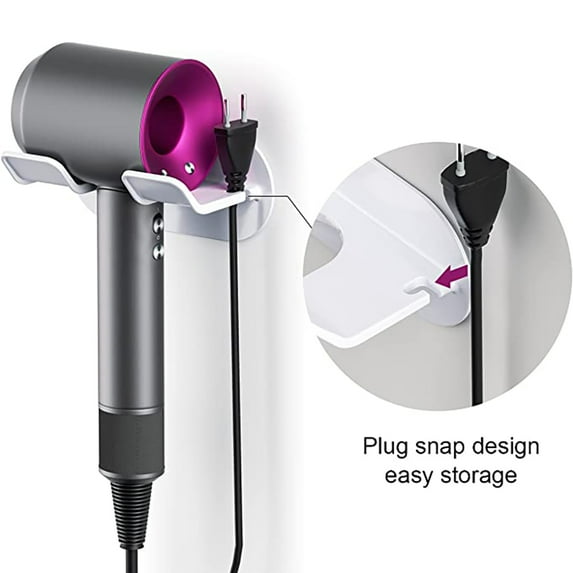 Liboer Wall Mount Stand for Dyson Supersonic Hair Blow Dryer, No Drilling Storage Organizer, Plastic, White