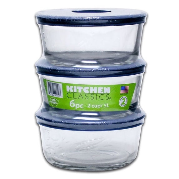 Libra 195-82629LIB Kitchen Classics 2-Cup Round Glass Storage Set, 6-Piece, Pack of 4