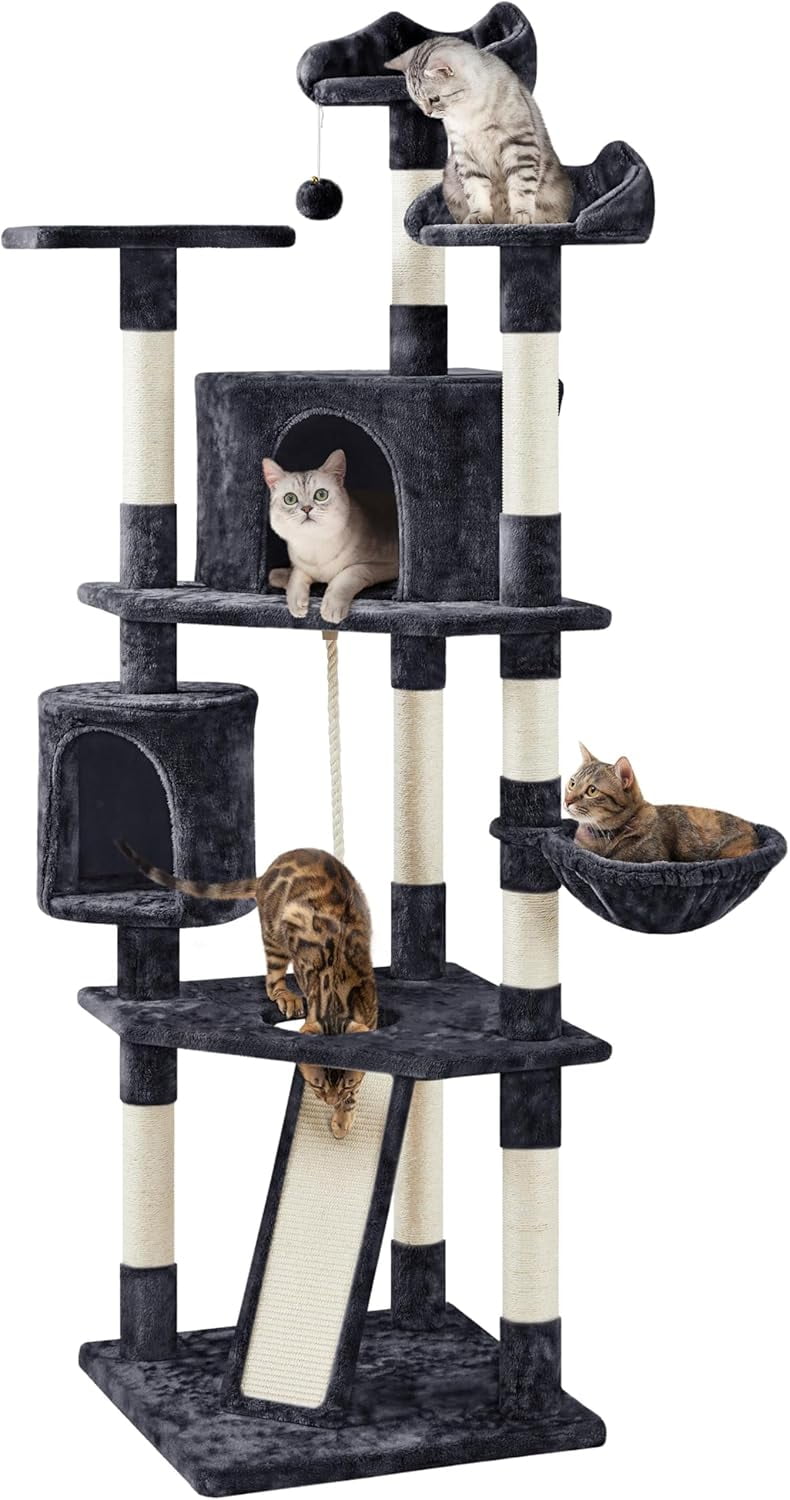 Libra  79 in Cat Tree Tower, Multilevel Cat Trees Plush Covered Cat Tower with 2 Extra Large Condos, Comfy Basket, Sisal Scratching Posts