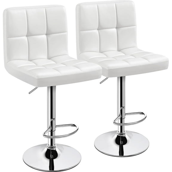 Libra Bar Stools Set of 2, PU Leather Adjustable Swivel Barstools, Armless Hydraulic Kitchen Counter Bar Stool, Kitchen Island Chairs Set of 2, White